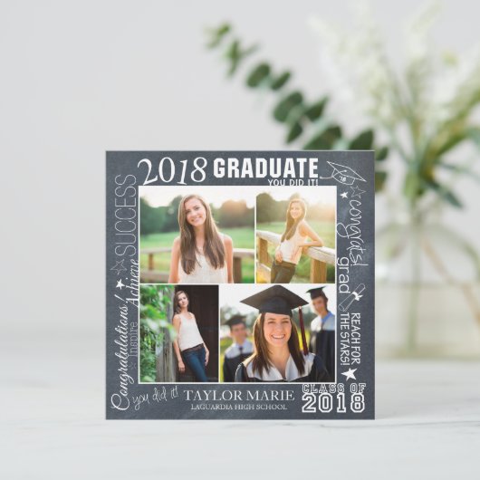 Custom Chalk Abschluss 2018 Foto Einladung (Stehend Vorderseite)