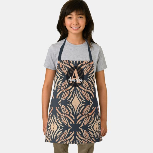 Custom Charcoal Grau & Peach Southwestern Pattern Schürze (Insitu)
