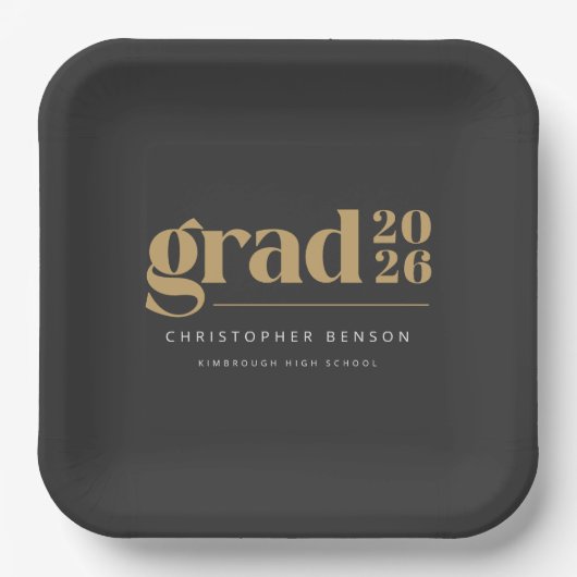 Custom Charcoal Gray Gold 2026 Graduation Pappteller (Vorderseite)