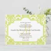 Custom Chartreuse Damask Wedding Einladungen (Stehend Vorderseite)