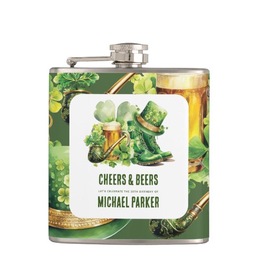 Custom Cheers Beers Birthday St Patrick's Day Flachmann (Vorderseite)