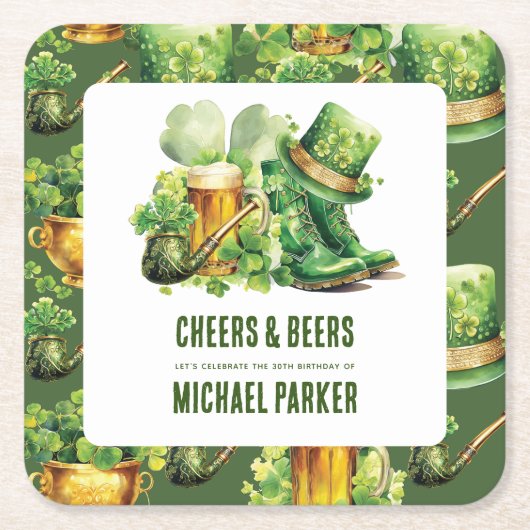 Custom Cheers Beers Birthday St Patrick's Day Rechteckiger Pappuntersetzer (Vorderseite)