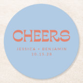 Custom Cheers Blue Terracotta Chic Moderne Hochzei Runder Pappuntersetzer (Vorderseite)