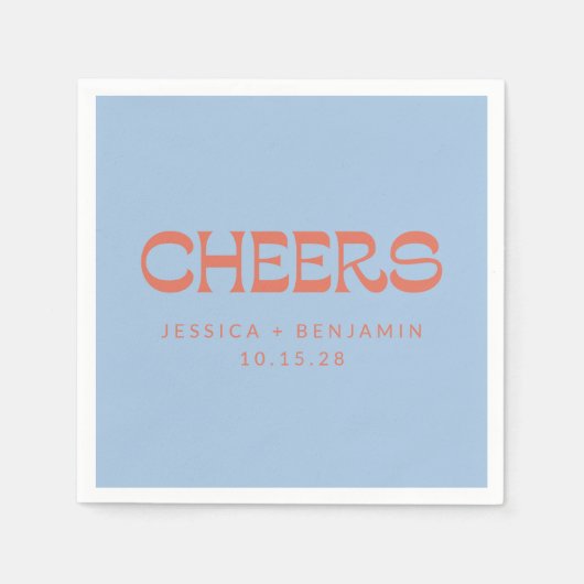 Custom Cheers Blue Terracotta Chic Moderne Hochzei Serviette (Vorderseite)