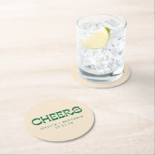 Custom Cheers Green Art Deco Chic Moderne Hochzeit Runder Pappuntersetzer (Vor Ort)