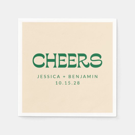 Custom Cheers Green Art Deco Chic Moderne Hochzeit Serviette (Vorderseite)