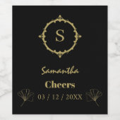 Custom Cheers Name Monogram Black Gold Weinetikett (Einzelnes Label)