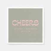 Custom Cheers Sage Green Pink Chic Moderne Hochzei Serviette (Vorderseite)