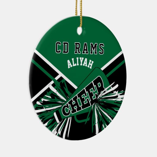 Custom Cheleader 📣 - Dunkelgrün, Schwarz und Weiß Keramik Ornament (Rechts)