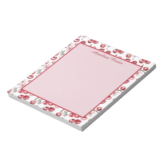 Custom Cherries and Cherry Blossom Muster Notizblock (Rotiert)