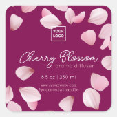 Custom Cherry Blossom Aroma Diffuser Label Quadratischer Aufkleber (Vorderseite)