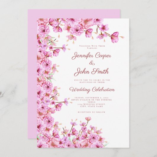 Custom Cherry Blossom Sakura Pink Floral Wedding Einladung (Vorne/Hinten)