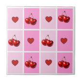 Custom Cherry Heart Checkerboard Pattern Fliese (Vorderseite)