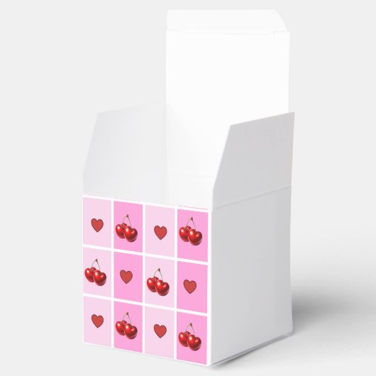 Custom Cherry Heart Checkerboard Pattern Geschenkschachtel (Geöffnet)
