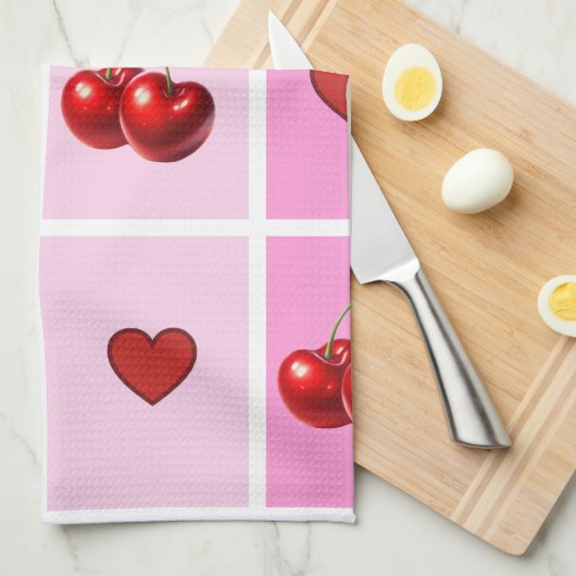 Custom Cherry Heart Checkerboard Pattern Geschirrtuch (Viertel Falte)