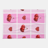 Custom Cherry Heart Checkerboard Pattern Geschirrtuch (Horizontal)