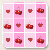 Custom Cherry Heart Checkerboard Pattern Getränkeuntersetzer (Vorderseite)