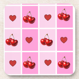 Custom Cherry Heart Checkerboard Pattern Getränkeuntersetzer