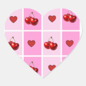 Custom Cherry Heart Checkerboard Pattern Herz-Aufkleber (Vorderseite)