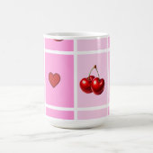 Custom Cherry Heart Checkerboard Pattern Kaffeetasse (Mittel)