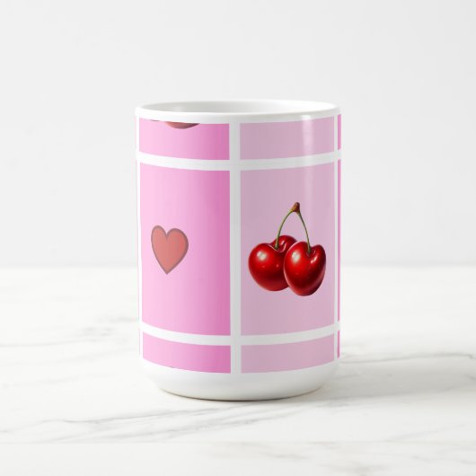 Custom Cherry Heart Checkerboard Pattern Kaffeetasse (Mittel)