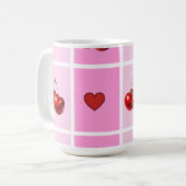 Custom Cherry Heart Checkerboard Pattern Kaffeetasse (Vorderseite Links)