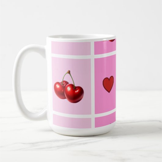 Custom Cherry Heart Checkerboard Pattern Kaffeetasse (Links)