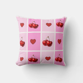 Custom Cherry Heart Checkerboard Pattern Kissen