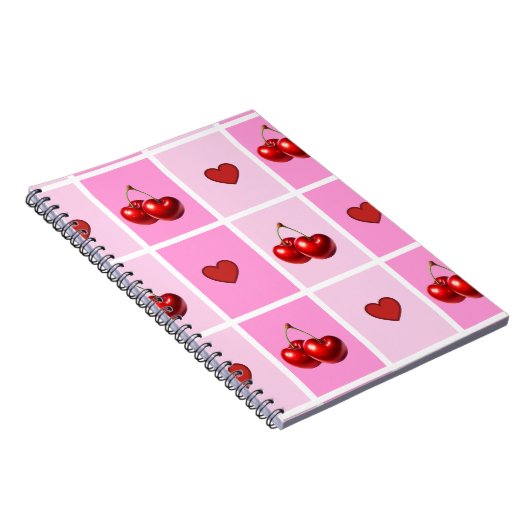 Custom Cherry Heart Checkerboard Pattern Notizblock (Rechte Seite)