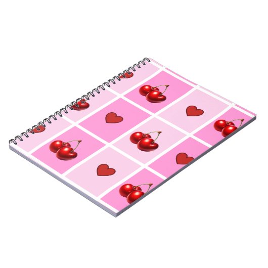 Custom Cherry Heart Checkerboard Pattern Notizblock (Linke Seite)