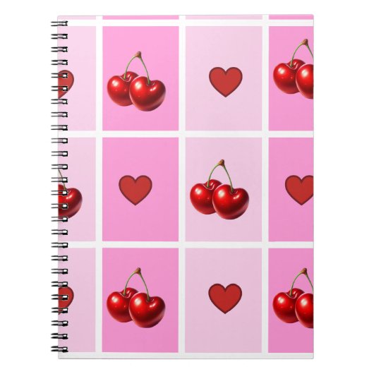 Custom Cherry Heart Checkerboard Pattern Notizblock (Vorderseite)