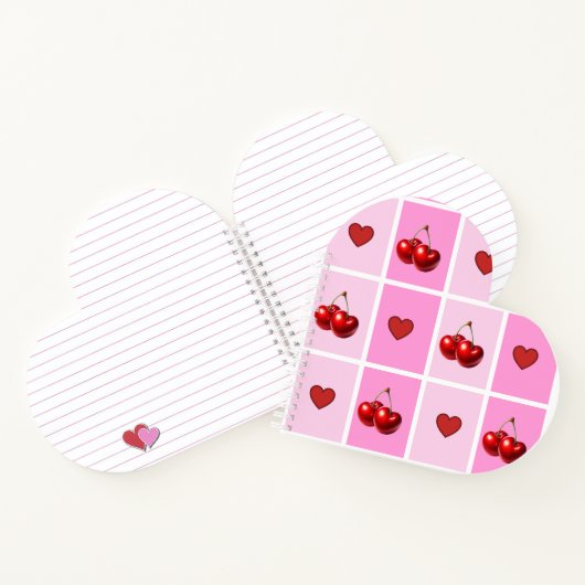Custom Cherry Heart Checkerboard Pattern Notizblock (Innenseite)