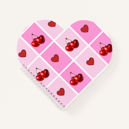 Custom Cherry Heart Checkerboard Pattern Notizblock (Vorderseite)