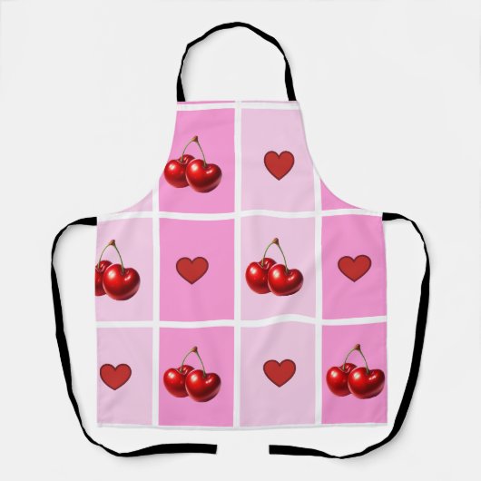 Custom Cherry Heart Checkerboard Pattern Schürze (Vorderseite)