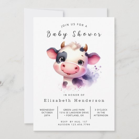 Custom Chic Barn Cow Baby Dusche Einladung (Vorderseite)