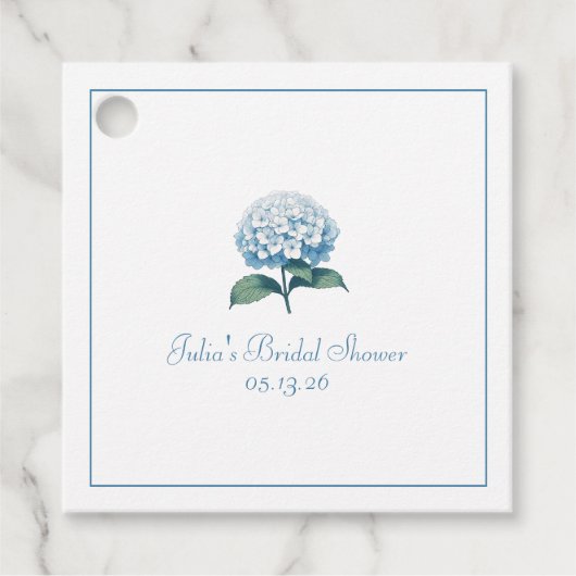 Custom Chic Brautparty Elegant Blue Hydrangea Geschenkanhänger (Vorderseite)