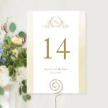 Custom, Chic Champagne Monogram Wedding<br><div class="desc">Helfen Sie Ihren Gästen mit dieser mit Monogramm Tischnummer, ihren Tisch zu finden. Doppelseitige Karten. Durch das Löschen von Leerzeichen ist es Ihnen möglich, einen Tisch oder Rahmen zu verwenden. Design mit einem handlich gezeichnet botanischen Wappen Monogramm in Champagnercreme und Aquarellwaschrahmen in einer wunderschönen Mischung aus Champagner, Sahne und hellgelben...</div>