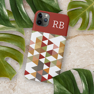 Custom Chic Dark Red Green Taupe Brown Polygon Art iPhone 11Pro Max Hülle