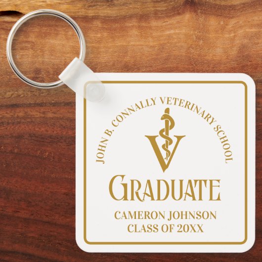 Custom Chic Gold Veterinary School Abschluss Schlüsselanhänger (Vorderseite)
