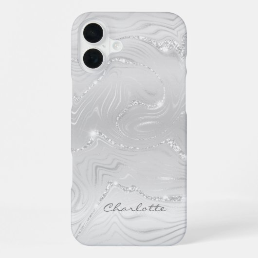Custom Chic Gray Silver Glitzer Pattern Girl iPhone Hülle (Rückseite)