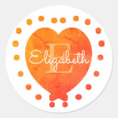 Custom Chic Initial Monogram Orange White Heart Runder Aufkleber (Vorderseite)