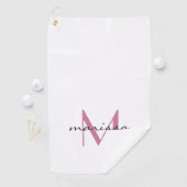 Custom Chic Ladys Pink Name Monogram Golfhandtuch (Insitu)