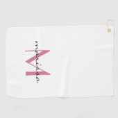Custom Chic Ladys Pink Name Monogram Golfhandtuch (Horizontal)