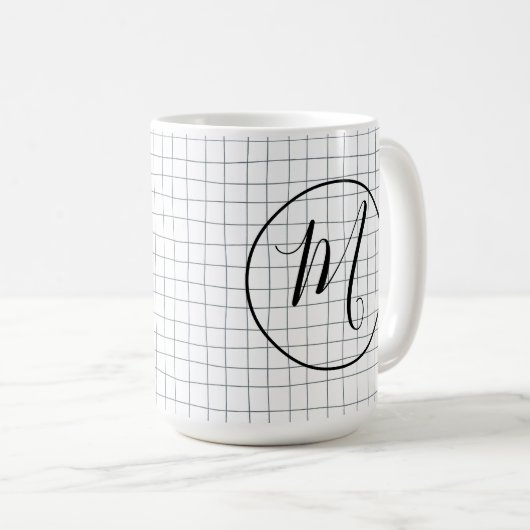 CUSTOM Chic Modern Messy Graphite Pencil LinesGrid Kaffeetasse (VorderseiteRechts)