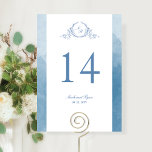 Custom, Chic Monogram Blue Wedding<br><div class="desc">Helfen Sie Ihren Gästen mit dieser mit Monogramm Tischnummer, ihren Tisch zu finden. Doppelseitige Karten. Durch das Löschen von Leerzeichen ist es Ihnen möglich, einen Tisch oder Rahmen zu verwenden. Design mit einem handlich gezeichnet botanischen Wappen Monogramm in blau und Aquarell-Waschrahmen in einer schönen Mischung von blauen Farbtönen. Elegante Kalligrafiedetails....</div>
