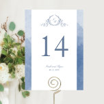 Custom, Chic Monogram Dusty Blue Wedding<br><div class="desc">Helfen Sie Ihren Gästen mit dieser mit Monogramm Tischnummer, ihren Tisch zu finden. Doppelseitige Karten. Durch das Löschen von Leerzeichen ist es Ihnen möglich, einen Tisch oder Rahmen zu verwenden. Design mit einem handgezeichnet botanischen Wappen Monogramm in staubblauen Farbtönen und Aquarellabstrichen in einer schönen Mischung aus staubblauen Farbtönen. Elegante Kalligrafiedetails....</div>