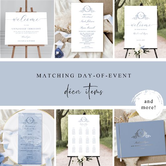 Custom, Chic Monogram Dusty Blue Wedding