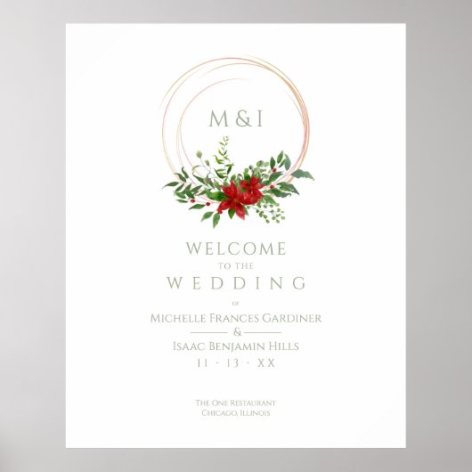 Custom Chic Poinsettia Christmas Wedding Welcome Poster (Vorne)