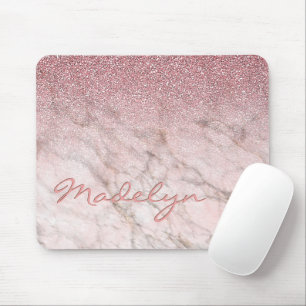 Custom Chic Rose Gold Glitter Marble Art Pattern Mousepad