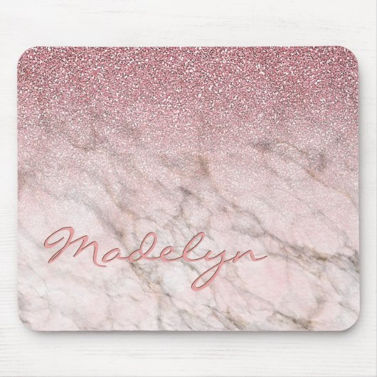 Custom Chic Rose Gold Glitzer Marble Art Muster Mousepad (Vorne)
